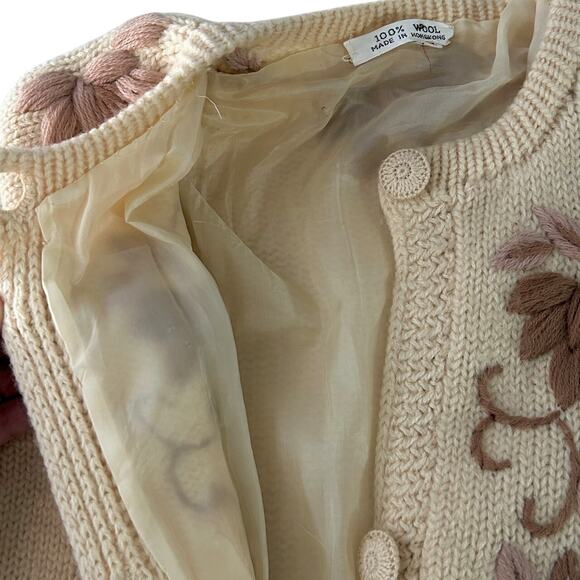 SOLD SOLD 1960s Wool Embroidered Long Cardigan Sweater Granny Boho Cottage SM - Picture 7 of 15